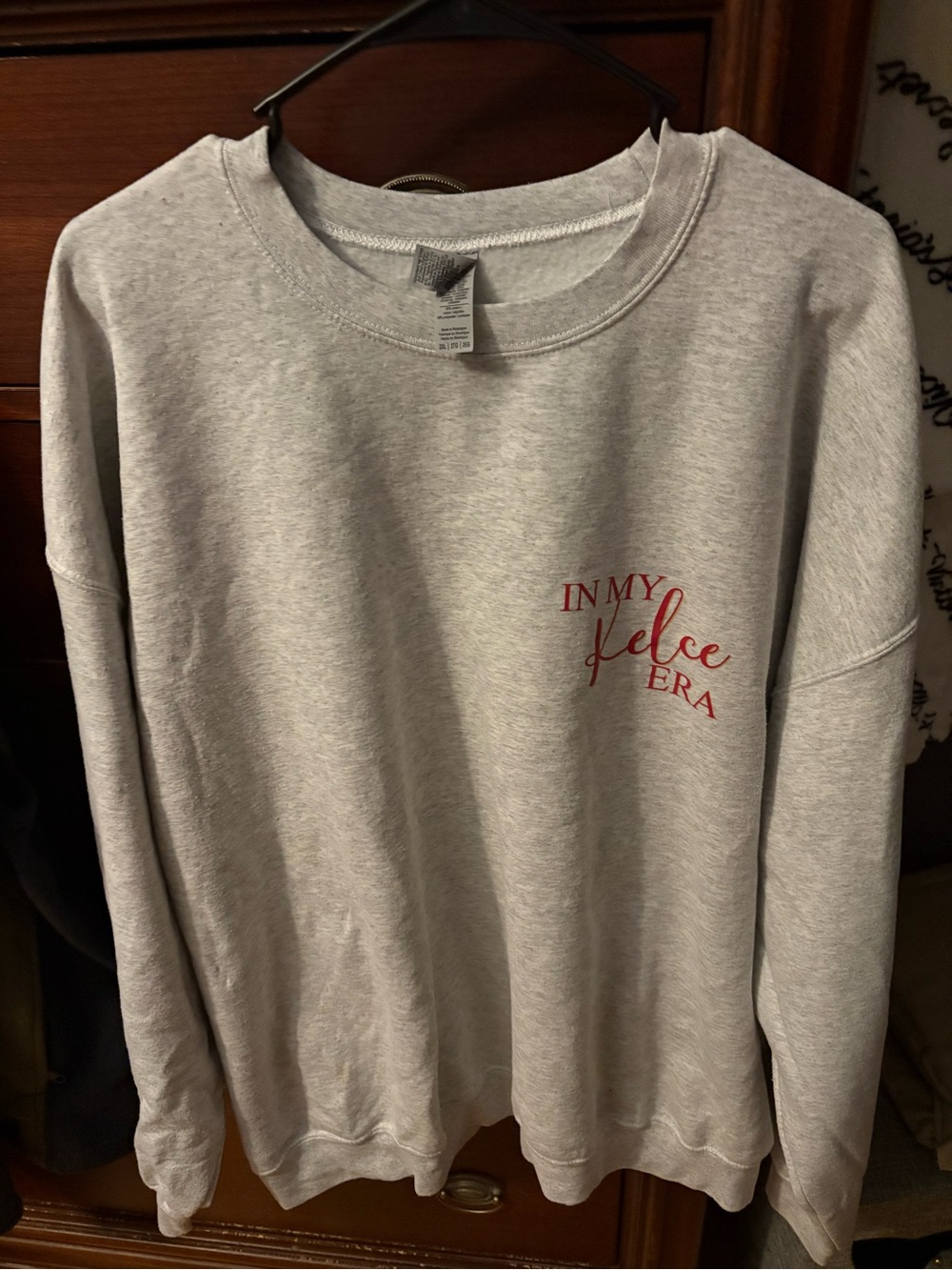 Light Gray Crewneck Sweatshirt with Red Script Graphic Taylor swift